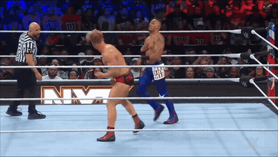 Two Men Wrestling In Ring With NM Sign GIF