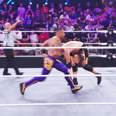 Two Men Wrestling In Ring With NM Sign GIF