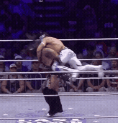 Two Men Wrestling In Ring With Referee GIF