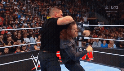 Two Men Wrestling In Ring With W GIF