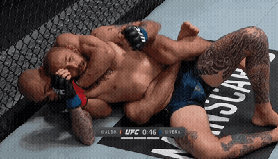 Two Men Wrestling In UFC Ring At 0:46 GIF