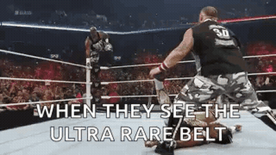 Two Men Wrestling When They See The Ultra Rare Belt GIF