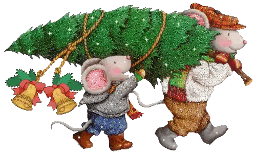 Two Mice Are Carrying A Christmas Tree On Their Shoulders Sticker