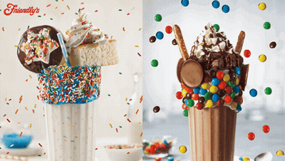 Two Milkshakes From Friendly 'S With Sprinkles And Candy GIF