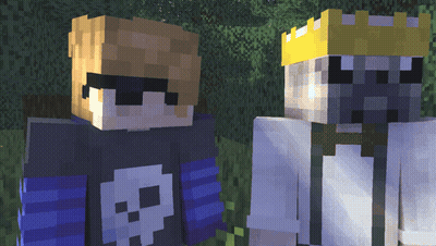 Two Minecraft Characters In Sunglasses And Skull Shirt GIF