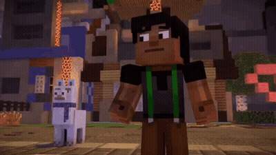 Two Minecraft Characters Standing On Street GIF