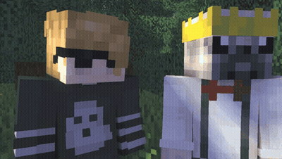Two Minecraft Characters With Sunglasses And Crown GIF