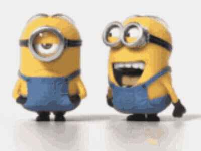Two Minions Are Standing Next To Each Other With Their Mouth Open GIF