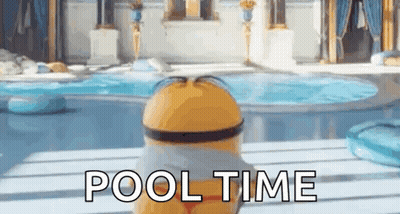 Two Minions Floating In Pool GIF