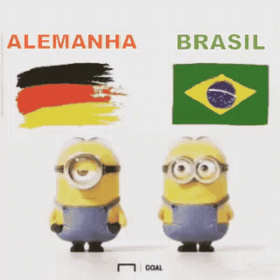 Two Minions In Front Of German And Brazilian Flags GIF