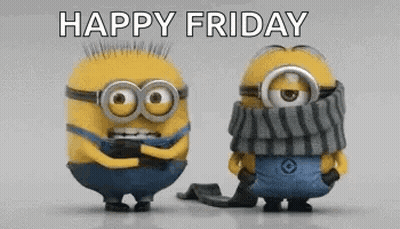 Two Minions Standing For Happy Friday GIF