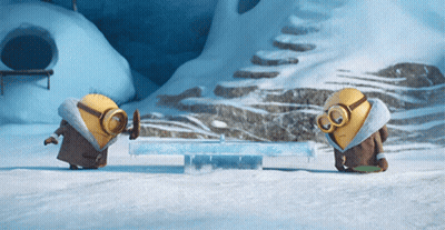 Two Minions Standing In Snow GIF