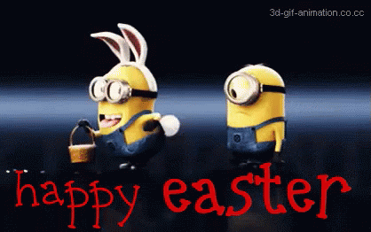 Two Minions Wearing Bunny Ears And Goggles With The Words Happy Easter Below Them GIF