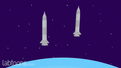 Two Missiles Are Flying Over A Blue Planet With Labtoons.com Written On The Bottom Right GIF