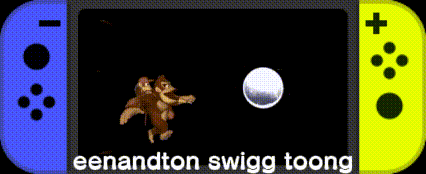 Two Monkeys Are Playing A Video Game With The Words Eenandton Swigg Toong Below Them GIF