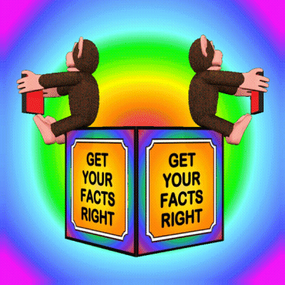 Two Monkeys Are Sitting On Top Of A Sign That Says Get Your Facts Right GIF