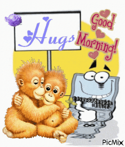 Two Monkeys Hugging Good Morning Sign GIF