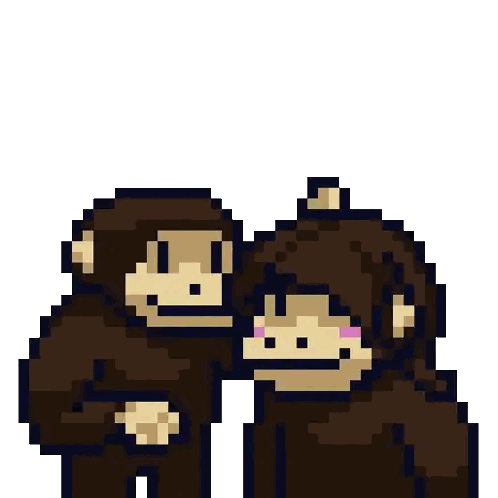 Two Monkeys Hugging Pixel Art Sticker