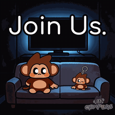 Two Monkeys Sitting On Couch Saying Join Us GIF