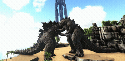 Two Monsters Standing In Desert GIF