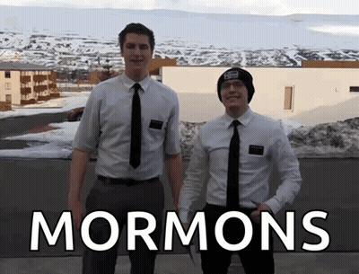 Two Mormons Standing Together GIF