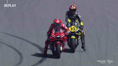 Two Motorcycle Racers Yellow Bike Number 10 GIF