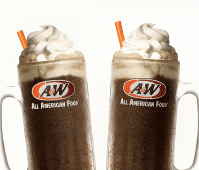 Two Mugs Of A&w All American Food With Whipped Cream And Straws GIF
