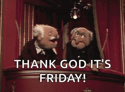 Two Muppets On A Stage With The Words Thank God It 'S Friday On The Bottom GIF