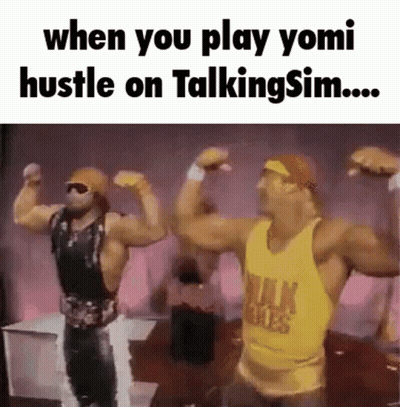 Two Muscular Men Flexing In Talking Sim GIF