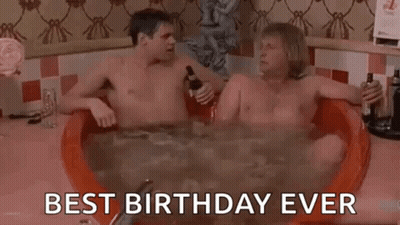 Two Naked Men In Bathtub Holding Beer GIF