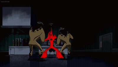 Two Naked Men Standing By Red Wall With Kidcartoon GIF