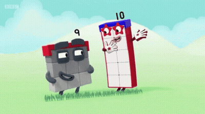 Two Number Blocks Standing In Field With Number 9 GIF