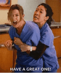Two Nurses Are Hugging Each Other With The Words Have A Great One . GIF