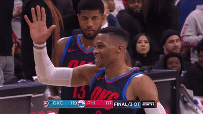 Two Oklahoma City Thunder Basketball Players Waving GIF