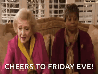 Two Older Women Cheers To Friday Eve On Couch GIF