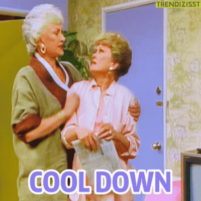 Two Older Women Saying Cool Down GIF