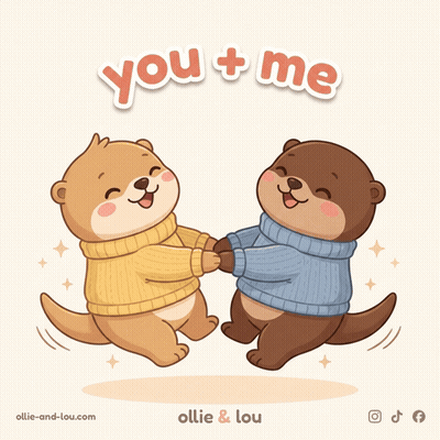 Two Otters Holding Hands With You + Me GIF