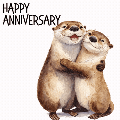 Two Otters Hugging Happy Anniversary GIF