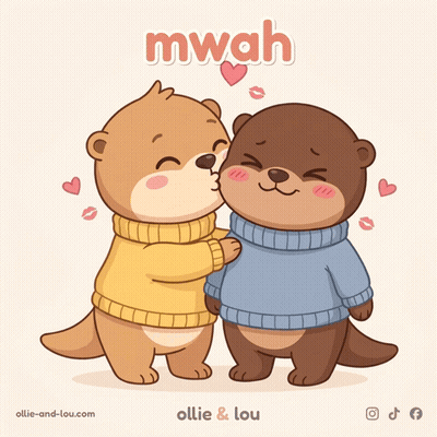 Two Otters In Sweaters Kissing Saying Mwah GIF