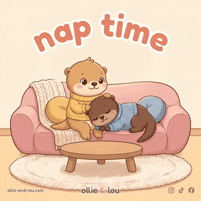 Two Otters Laying On Couch Saying Nap Time GIF