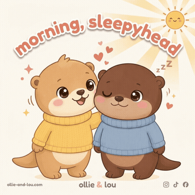 Two Otters Wearing Sweaters Saying Morning Sleepyhead GIF