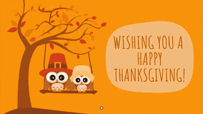 Two Owls On Swing Wishing You Happy Thanksgiving GIF