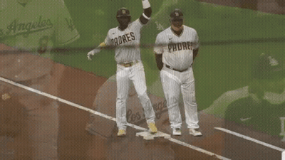 Two Padres Baseball Players Standing On Field GIF