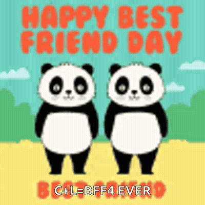Two Panda Bears Are Standing Next To Each Other In A Field . GIF