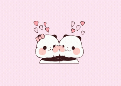 Two Panda Bears Kissing With Hearts GIF