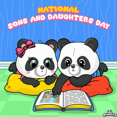 Two Panda Bears Reading Book for National Sons and Daughters Day