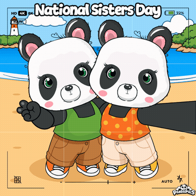 Two Panda Bears Taking A Selfie With The Words National Sisters Day On The Bottom GIF