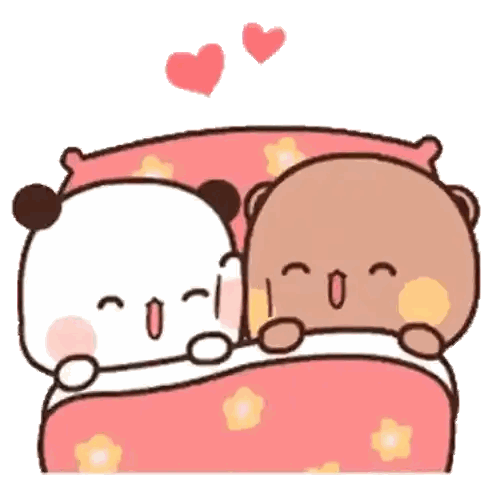 Two Pandas Laying On Bed With Hearts Sticker