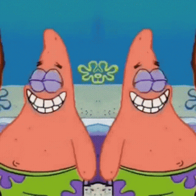 Two Patrick Star Characters From Spongebob Squarepants Are Standing Next To Each Other And Smiling GIF