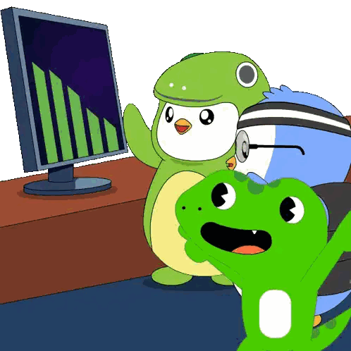 Two Penguins And Lizard Looking At Monitor Sticker